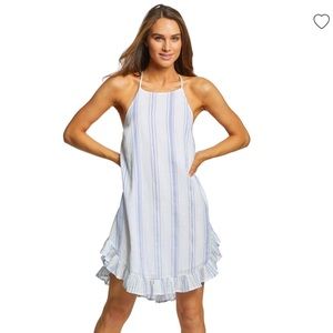 O’Neill White Dress with Blue Stripes Ruffle Trim